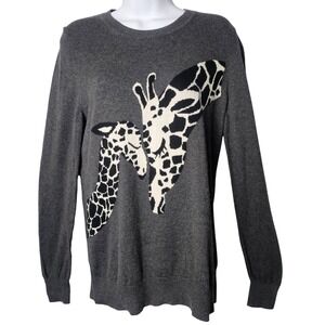 Banana Republic Womens Giraffe Intarsia Sweater M Gray‎ 100% Cotton Preppy